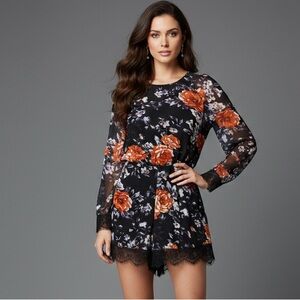 Love‎ Sadie Sheer Floral Long Sleeve Lace Romper,